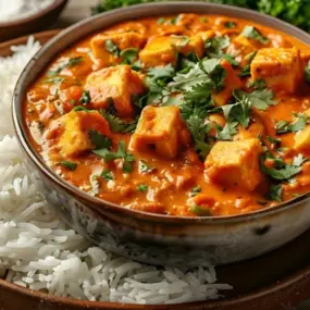 Paneer Lababdar with Rice which is made by Just Veggie one of the veg restaurants in Brampton.