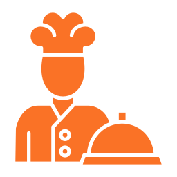 The illustration shows one young man standing behind the food container to serve food to guests.